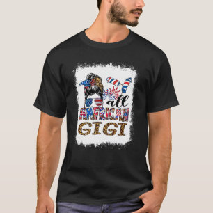 All American Gigi Messy Bun Women Usa Flag 4th Of  T-Shirt