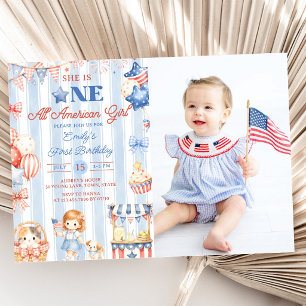 All American Girl 1st Birthday Photo Invite