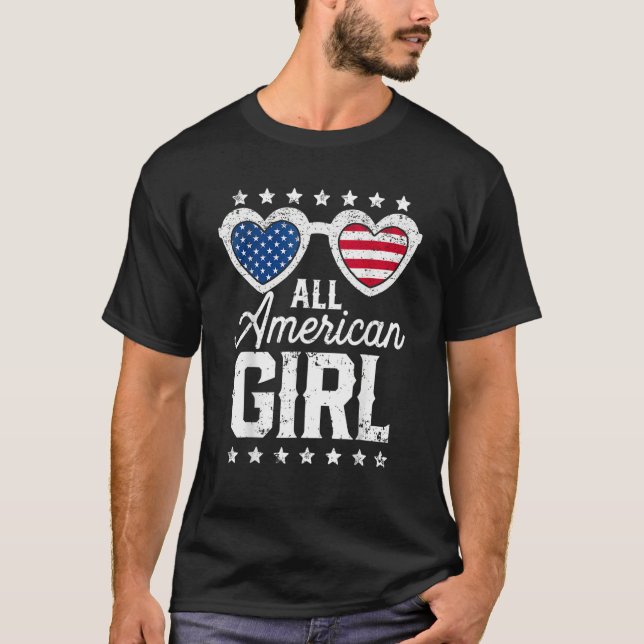 All American Girl 4th Of July Girls Kids Sunglasse T-Shirt (Front)