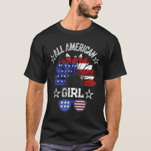 All American Girl 4th Of July Shirt Women Sunflowe