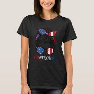 All American Girl 4th Of July Women Messy Bun Usa T-Shirt