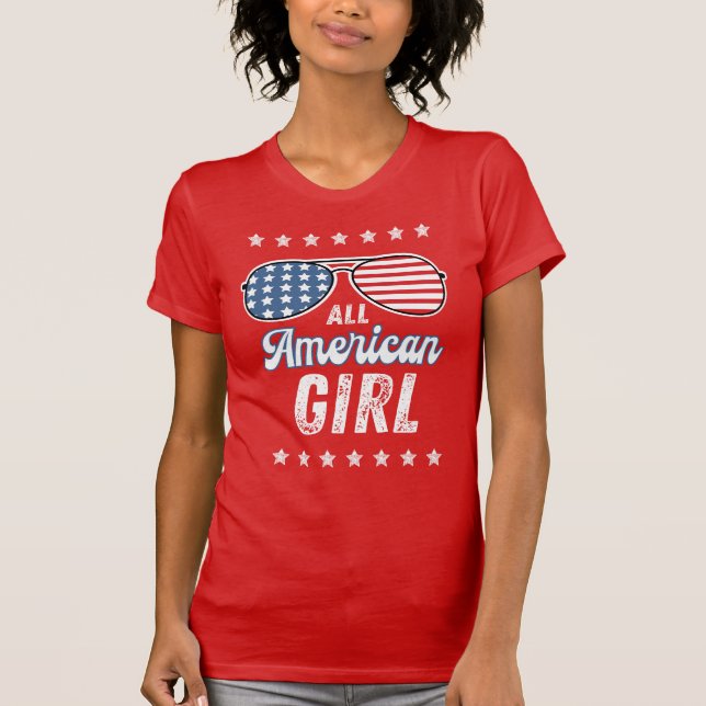 All American Girl American Flag Aviator Glasses T-Shirt (Front)