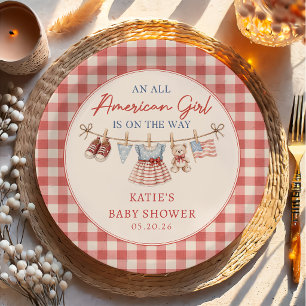 All American Girl Baby Shower Paper Plate
