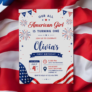 All American Girl Birthday 4th of July Invitation