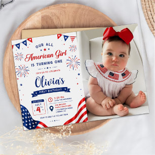 All American Girl Birthday 4th of July Photo Invitation