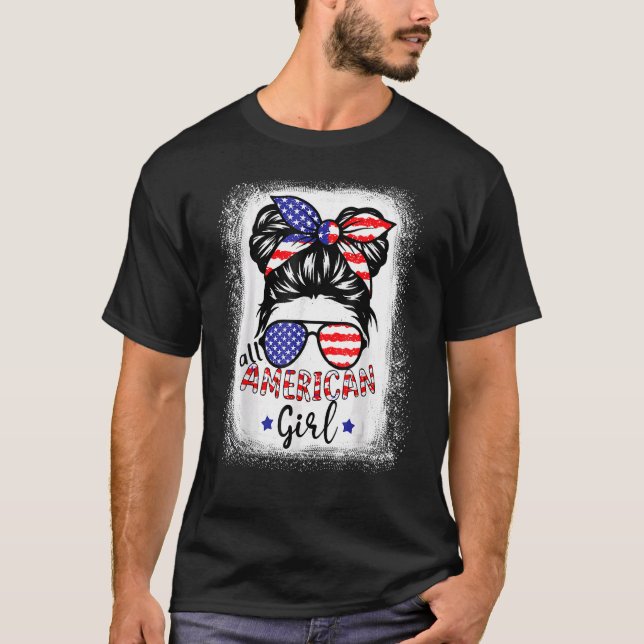 All American Girl Bleached Patriotic July 4th T-Shirt (Front)