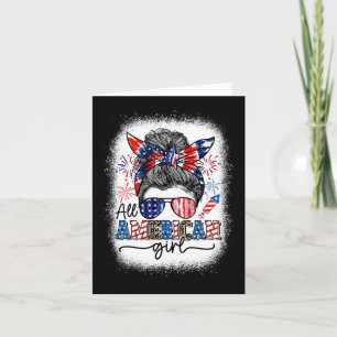 All American Girl Messy Bun Patriotic 4th Of July  Card