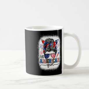All American Girl Messy Bun Patriotic 4th Of July Coffee Mug
