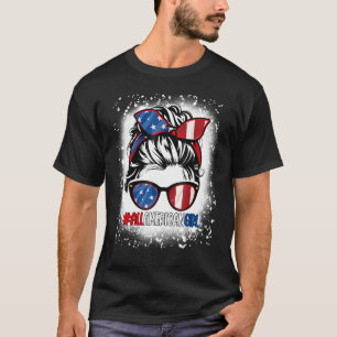 All American Girl Messy Bun Usa Flag Sunglasses Ri T-Shirt