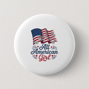 All American Girl Patriotic Daisy Flag Shirt Desig 6 Cm Round Badge