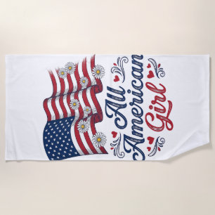 All American Girl Patriotic Daisy Flag Shirt Desig Beach Towel