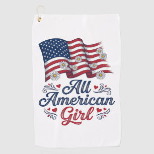 All American Girl Patriotic Daisy Flag Shirt Desig Golf Towel
