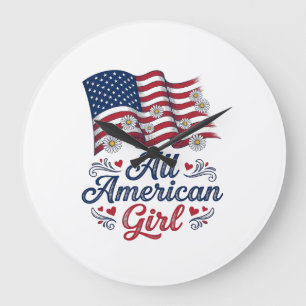 All American Girl Patriotic Daisy Flag Shirt Desig Large Clock