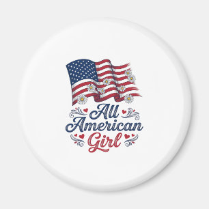 All American Girl Patriotic Daisy Flag Shirt Desig Magnet