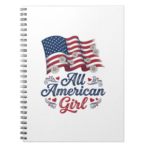 All American Girl Patriotic Daisy Flag Shirt Desig Notebook