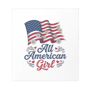 All American Girl Patriotic Daisy Flag Shirt Desig Notepad