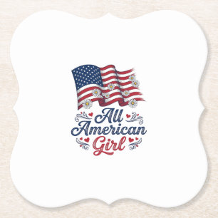 All American Girl Patriotic Daisy Flag Shirt Desig Paper Coaster