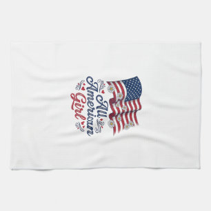 All American Girl Patriotic Daisy Flag Shirt Desig Tea Towel