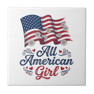 All American Girl Patriotic Daisy Flag Shirt Desig Tile