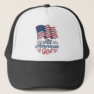 All American Girl Patriotic Daisy Flag Shirt Desig Trucker Hat
