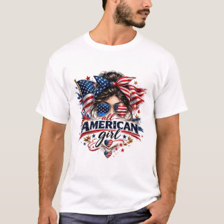 All American Girl – Patriotic Retro USA Flag Desig T-Shirt