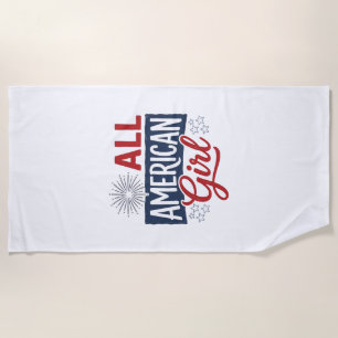 All American Girl Patriotic Vintage Shirt Design_1 Beach Towel