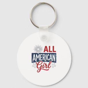 All American Girl Patriotic Vintage Shirt Design_1 Key Ring