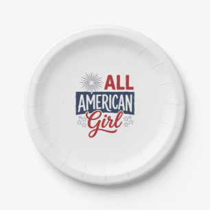 All American Girl Patriotic Vintage Shirt Design_1 Paper Plate