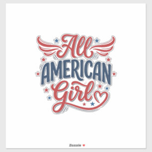 All American Girl Patriotic Vintage Vector Design_