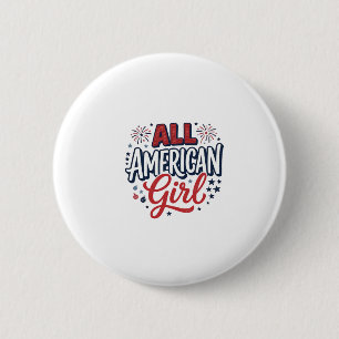 All American Girl Patriotic Vintage Vector Design_ 6 Cm Round Badge