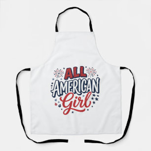 All American Girl Patriotic Vintage Vector Design_ Apron