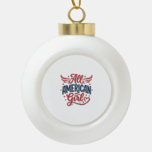 All American Girl Patriotic Vintage Vector Design_ Ceramic Ball Christmas Ornament