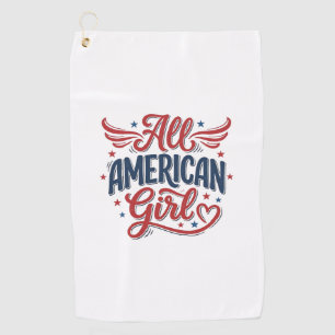 All American Girl Patriotic Vintage Vector Design_ Golf Towel