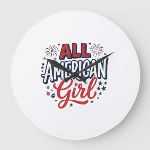 All American Girl Patriotic Vintage Vector Design_ Large Clock
