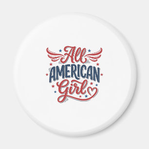 All American Girl Patriotic Vintage Vector Design_ Magnet
