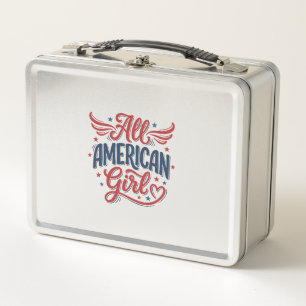 All American Girl Patriotic Vintage Vector Design_ Metal Lunch Box