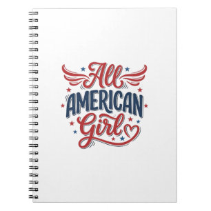 All American Girl Patriotic Vintage Vector Design_ Notebook