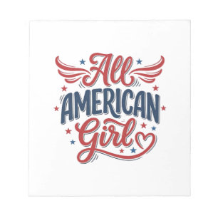 All American Girl Patriotic Vintage Vector Design_ Notepad
