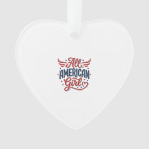 All American Girl Patriotic Vintage Vector Design_ Ornament