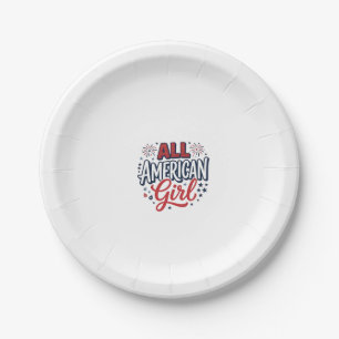 All American Girl Patriotic Vintage Vector Design_ Paper Plate