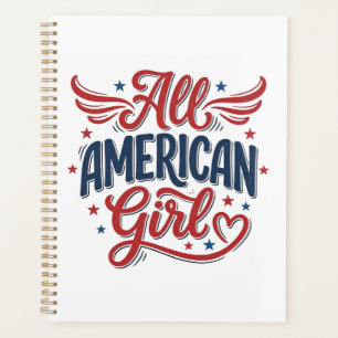 All American Girl Patriotic Vintage Vector Design_ Planner