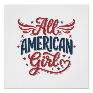 All American Girl Patriotic Vintage Vector Design_ Poster