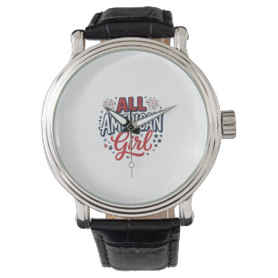 All American Girl Patriotic Vintage Vector Design_ Watch