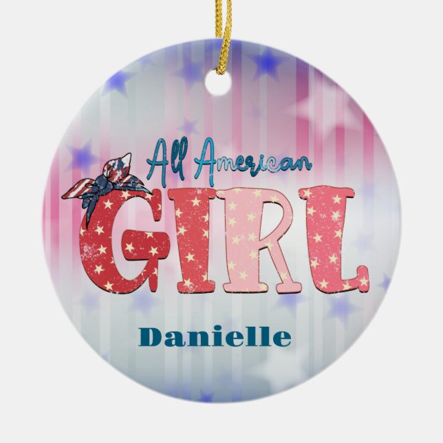 All American Girl Personalised Ceramic Ornament (Front)