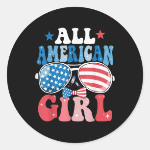 All American Girl Retro Sungles Usa Flag Funny 4th Classic Round Sticker