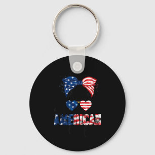 All American Girl Shirt Usa Flag 4th July Women Ki Key Ring