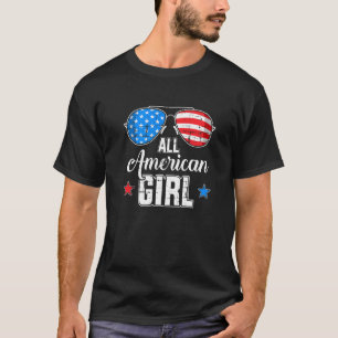All American Girl Us Flag Sunglasses Matching 4th  T-Shirt