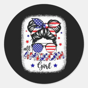 All American Girl Usa Flag 4th July Women Kids Pat Classic Round Sticker