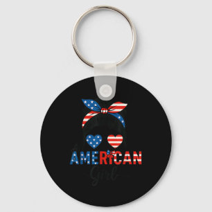 All American Girl Usa Flag 4th July Women Kids Pat Key Ring