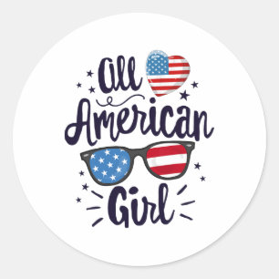 All American Girl Women American Flag 4th Of July Classic Round Sticker